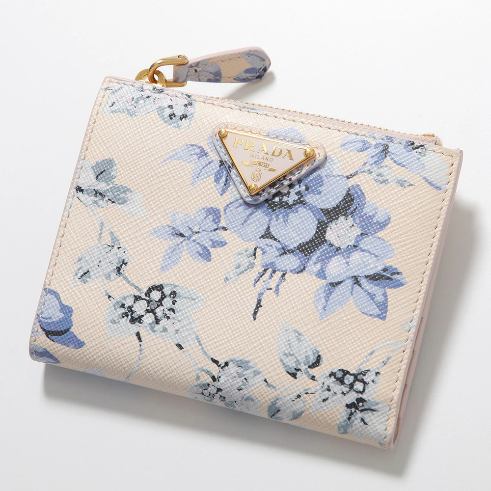 Prada Bi fold Wallet Saffiano Leather Flower Triangle PERVINCA